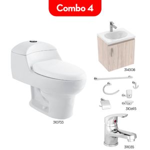 Combo de baño Granada blanco con mueble de baño elevado Eco 48x38 + Kit de griferias