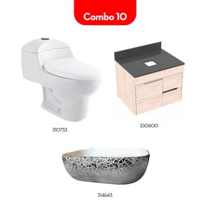 Combo de baño granada blanco con mueble de baño en quartztone 63x48 + lavamanos prisma plateado