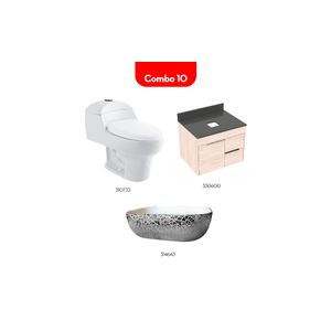 Combo de baño granada blanco con mueble de baño en quartztone 63x48 + lavamanos prisma plateado